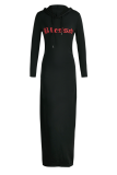 Vestidos de falda de tubo con cuello con capucha y patchwork con estampado informal negro