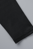 ブラック カジュアル プリント パッチワーク フード付きカラー ペンシル スカート ドレス