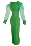 Green Fashion Solid Mesh O Neck Pencil Skirt Dresses
