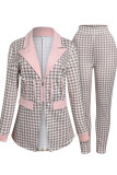 Pink Fashion Casual Print Patchwork Turndown Collar Long Sleeve Two Pieces