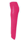 Розово-красные сексуальные сплошные блестки в стиле пэчворк прямые с высокой талией однотонные плавки