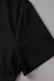 Черный Повседневный принт Пэчворк О-образный вырез С короткими рукавами Два предмета