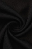 Zwart casual patchwork met O-hals en korte mouwen, twee stukken