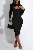 Black Sexy Solid Patchwork Pencil Skirt Dresses