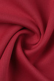 Rood casual patchwork met O-hals en korte mouwen, twee stukken