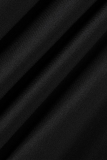 Schwarze, modische, solide Volant-Falten-O-Ausschnitt-Bleistiftrock-Kleider