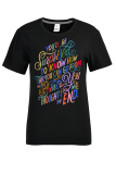 Black Casual Daily Print Patchwork Letter O Neck T-Shirts