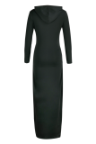 ブラック カジュアル プリント パッチワーク フード付きカラー ペンシル スカート ドレス