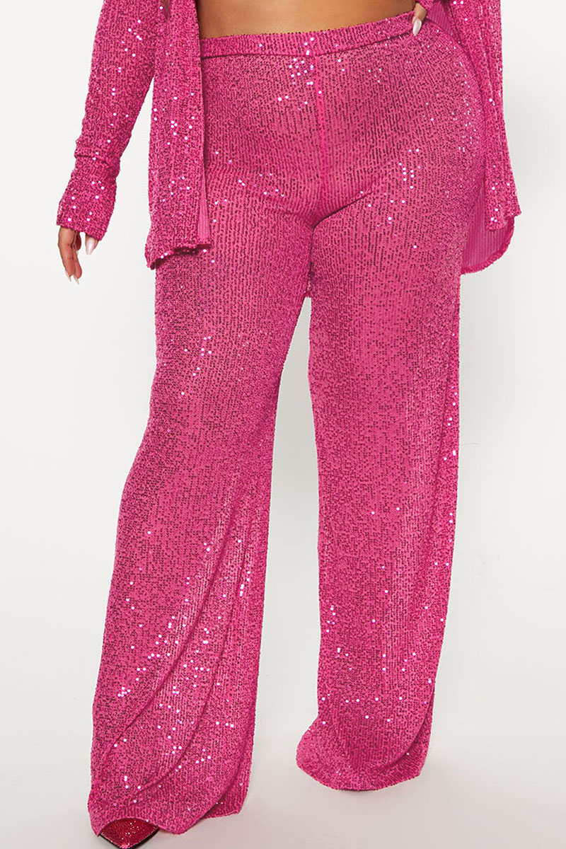 

Rose Red Sexy Solid Sequins Patchwork Straight High Waist Solid Color Bottoms
