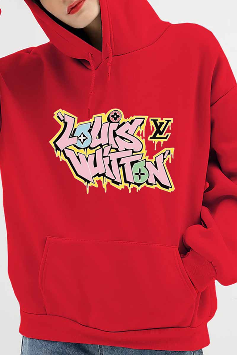 Red Casual Print Letter Hooded Collar Tops