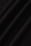 ブラックカジュアルプリントパッチワークOネック半袖ツーピース