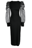 Черные модные однотонные сетчатые платья с круглым вырезом и юбкой-карандашом