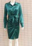 Однотонное платье-рубашка с отложным воротником в стиле пэчворк Green Street Платья