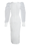 White Fashion Solid Mesh O-Ausschnitt Bleistiftrock Kleider