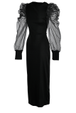 ブラック ファッション ソリッド メッシュ O ネック ペンシル スカート ドレス