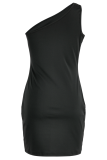Black Fashion Print Patchwork One Shoulder Pencil Skirt Dresses