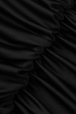 Vestidos de saia lápis preto fashion com babados e decote redondo