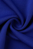 Vestidos de saia de um passo azul elegante de patchwork sólido com babados e miçangas