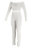 Белое сексуальное однотонное лоскутное шитье с открытыми плечами и длинным рукавом из двух частей