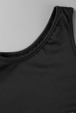 ブラック ファッション プリント パッチワーク ワンショルダー ペンシル スカート ドレス