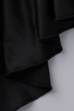 Robes de jupe crayon à col rond à volants solides à la mode noire