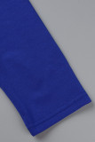 Blauer eleganter fester Patchwork-Volant, der O-Hals-einstufigen Rock-Kleider bördelt