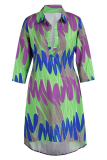 Платье-рубашка с отложным воротником и отложным воротником в стиле пэчворк с фиолетовым принтом Платья Платья