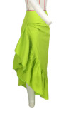 Green Casual Solid Patchwork Flounce Asymmetrical High Waist Solid Color Bottoms