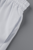 ホワイト カジュアル ソリッド パッチワーク ターンダウンカラー 長袖 ツーピース