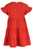 Rose Red Casual Solid Patchwork Fold Stringy Selvedge O Neck A Line Vestidos