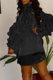 Robes à col rabattu à volants en patchwork uni noir sexy