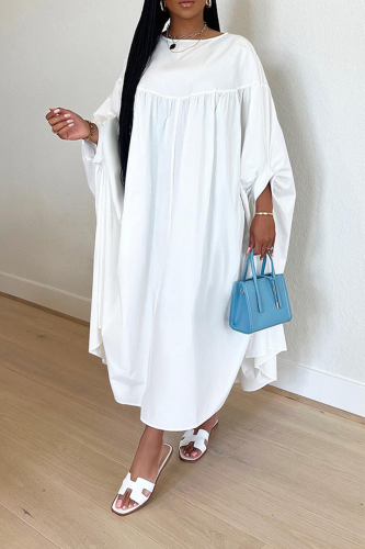 White Casual Solid Patchwork O Neck Straight Dresses