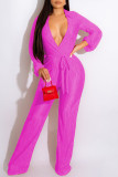Yellow Sexy Solid Bandage Patchwork Fold V Neck Straight Jumpsuits