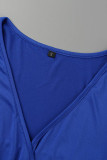 Bleu Casual Solide Patchwork V Neck A Line Robes
