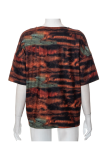Multicolor Casual Print Patchwork V Neck T-Shirts