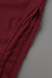 Röda Elegant Solid Patchwork V-ringad aftonklänning