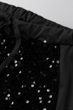 Черные сексуальные однотонные лоскутные плавки с блестками и высокой талией с разрезом и высокой талией (только штаны)
