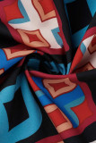 Blauwe casual print patchwork met riem turndown kraag overhemdjurk plus size jurken