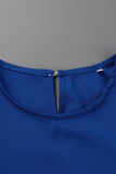 Azul Casual Sólido Patchwork Fold Stringy Selvedge O Neck A Line Vestidos