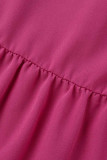 Розово-красные повседневные однотонные платья в стиле пэчворк с обтягивающими кромками и круглым вырезом
