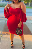 Красное сексуальное платье больших размеров с открытой спиной и коротким рукавом с открытыми плечами