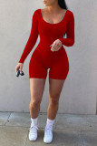 Roter Sexy Sportswear Solid Patchwork U-Ausschnitt Skinny Strampler
