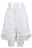 White Casual Solid Patchwork Feathers High Waist Straight Solid Color Bottoms