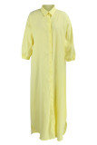 Vestido camisero con cuello vuelto y hebilla de retazos liso informal amarillo Vestidos