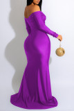 Purple Sexy Formal Solid Backless Slit Off the Shoulder Evening Dress Dresses