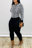 Black Casual Print Patchwork O Neck Skinny Jumpsuits