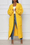 Yellow Casual Solid Patchwork Outerwear