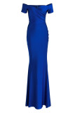 Blue Elegant Solid Patchwork V Neck Evening Dress Dresses