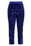 Pantalones de retazos de lápiz de cintura alta con abertura de retazos de lentejuelas sólidas azules sexy (solo partes inferiores)