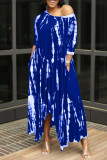 Vestido de moda azul celeste com estampa básica decote irregular